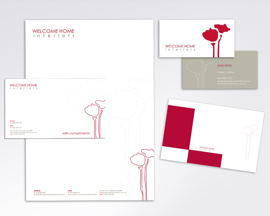 Welcome Home Interiors logo and stationery